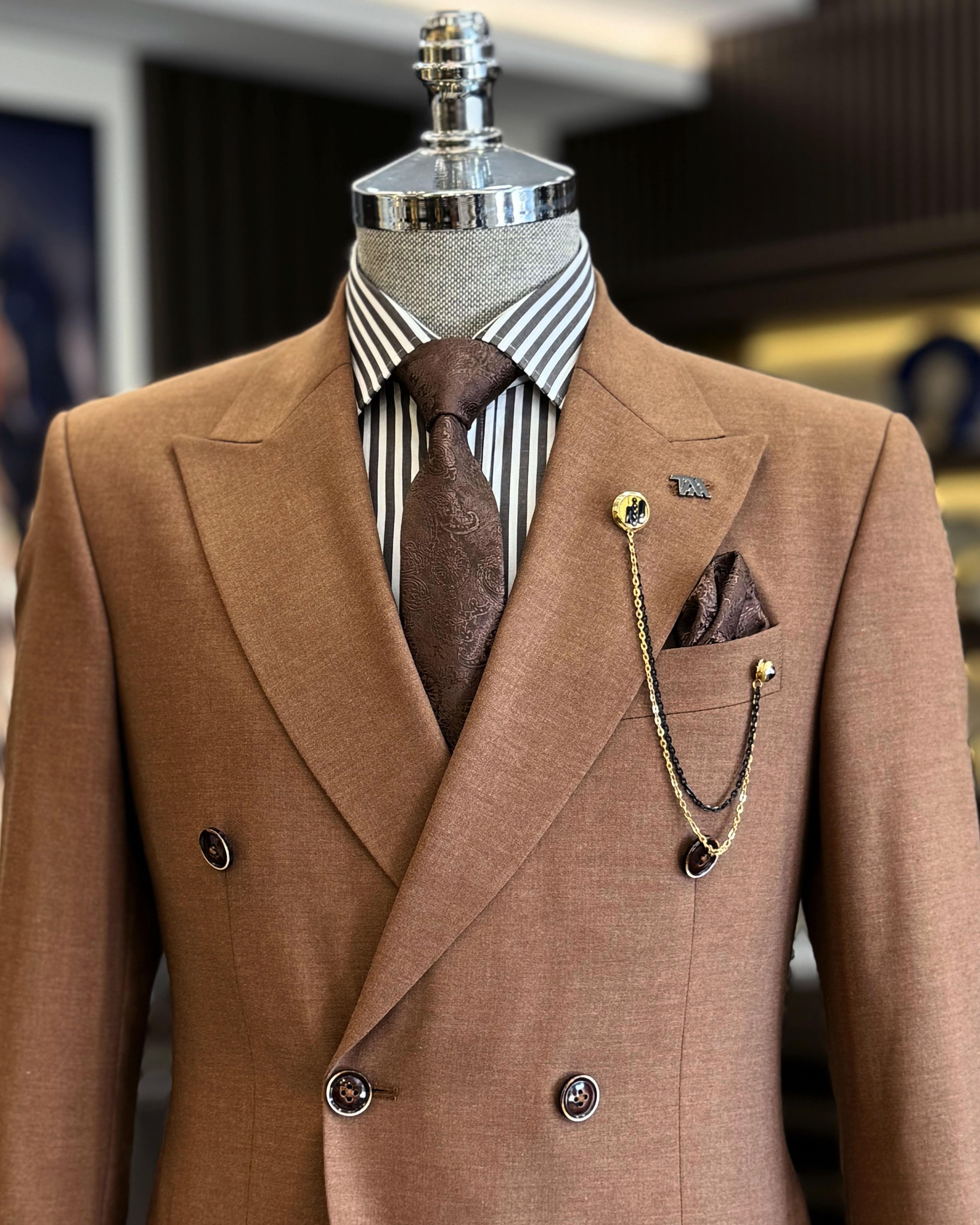 Glamorous Brown Double Breasted Close Fitting Business Suits