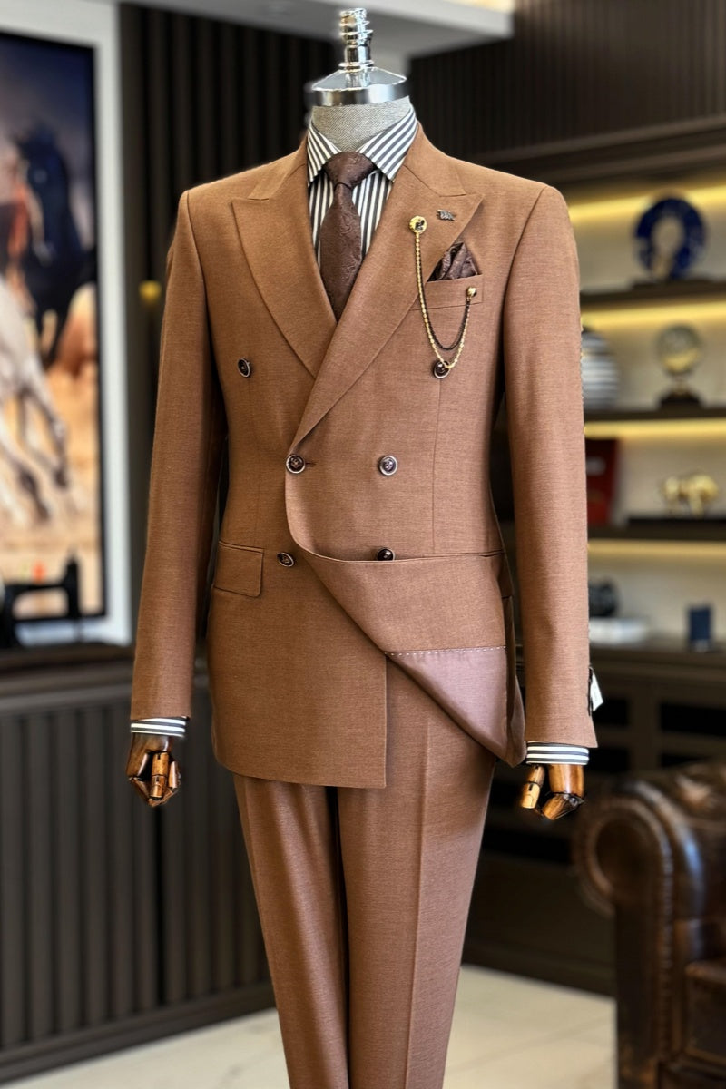 Glamorous Brown Double Breasted Close Fitting Business Suits