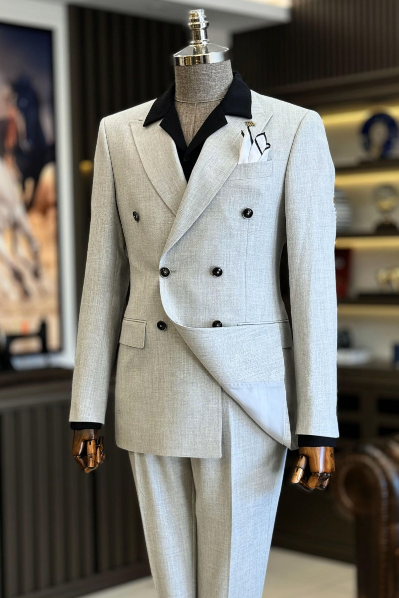 Newest Light Gray Double Breasted Men’s Business Suits