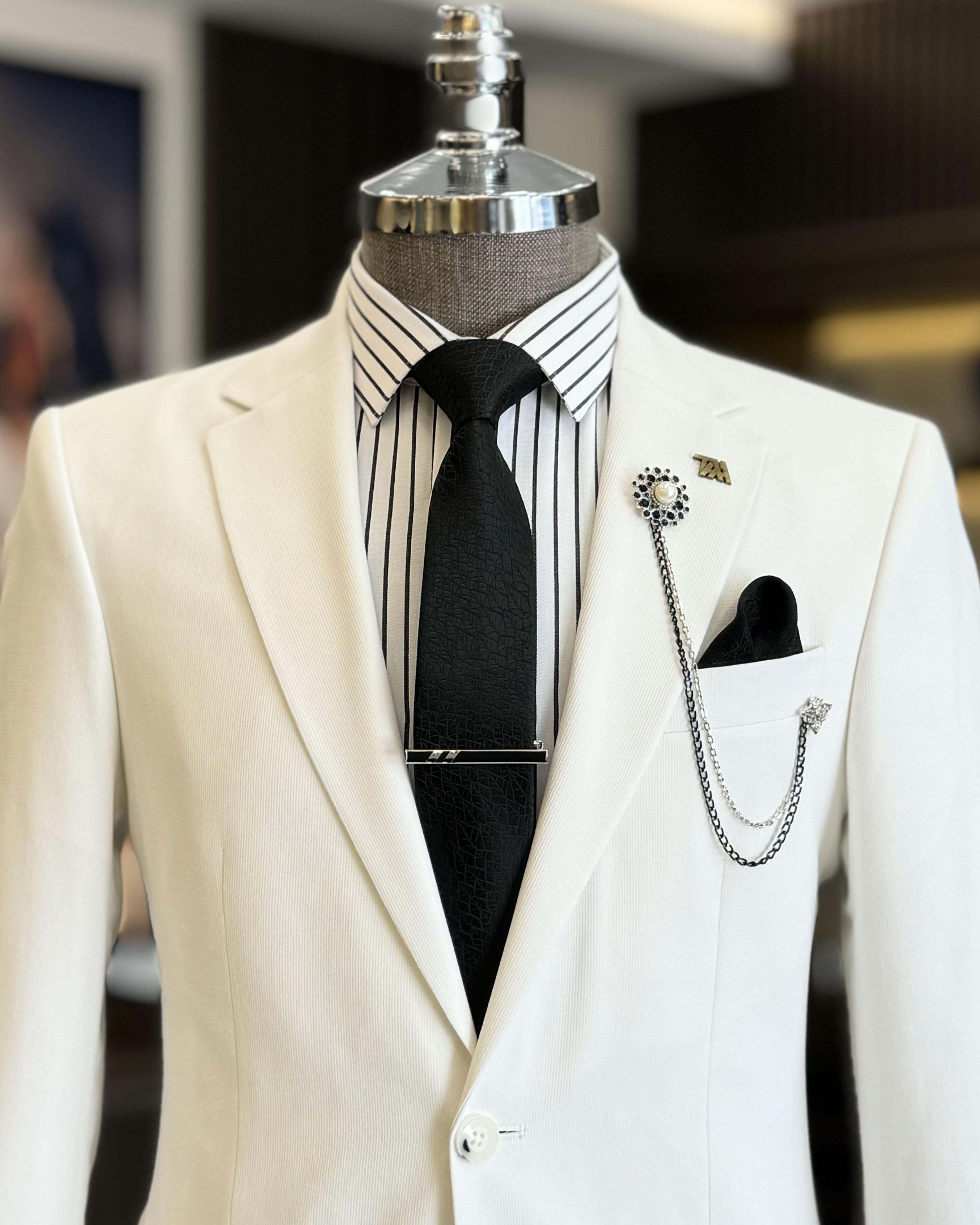 Classic White Notched Lapel Slim Fit Men’s Suits