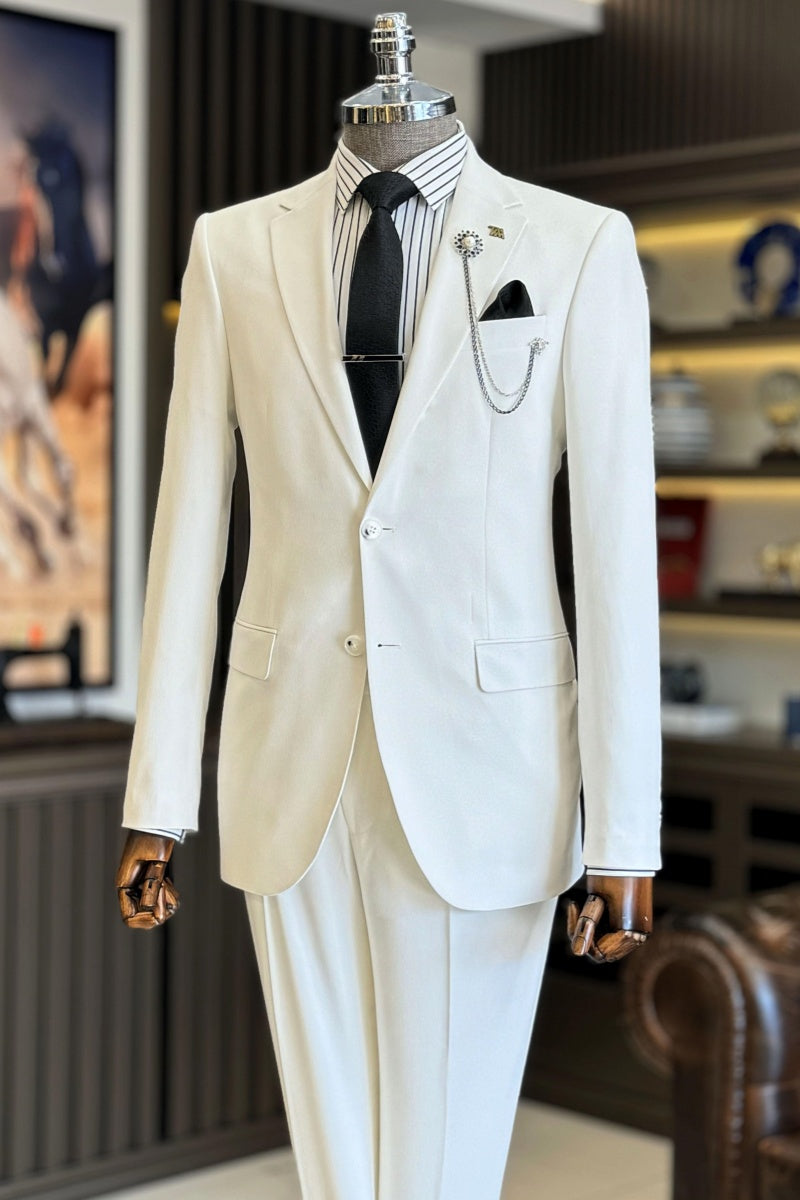Classic White Notched Lapel Slim Fit Men’s Suits