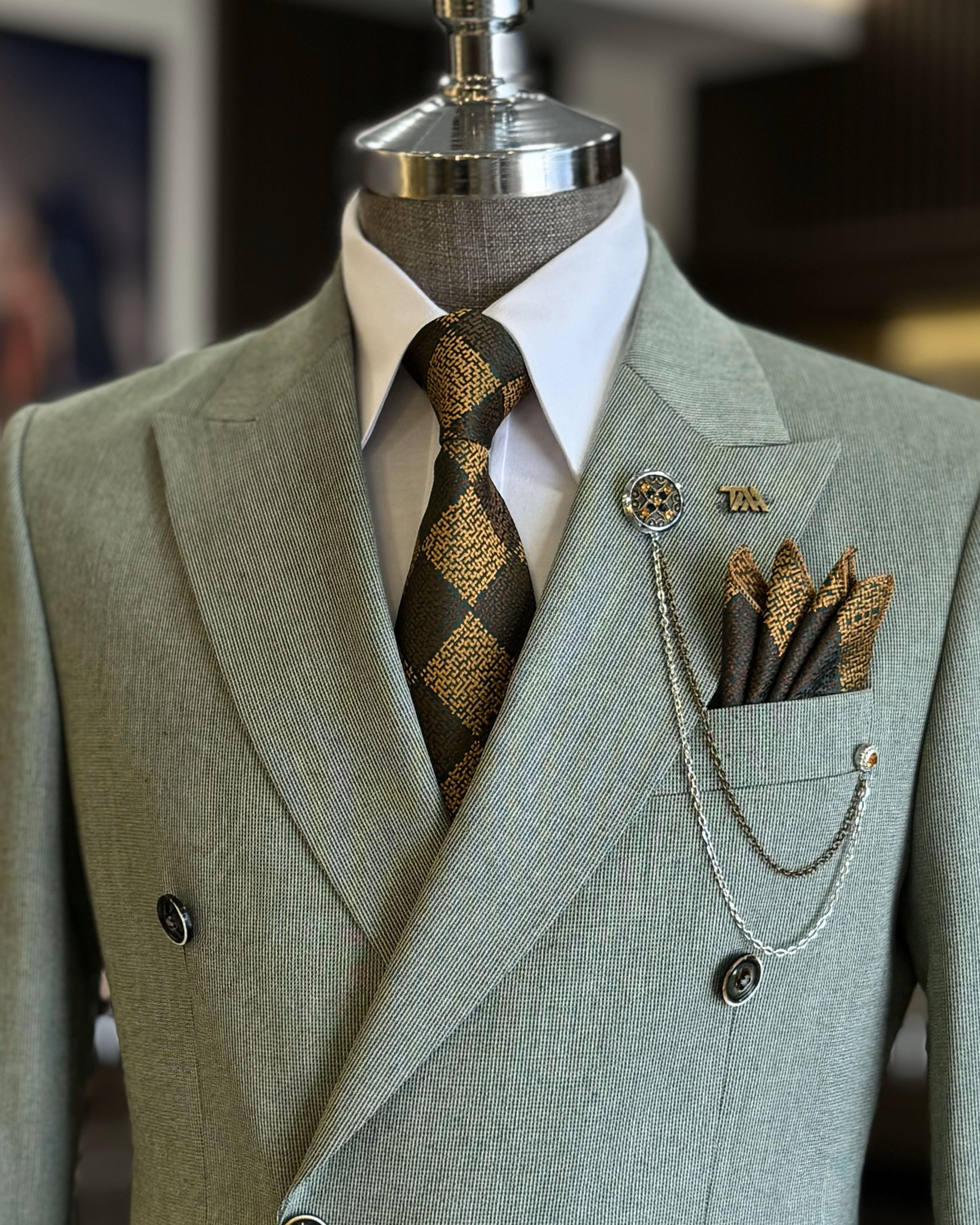 Stylish Light Green Double Breasted Slim Fit Men’s Suits