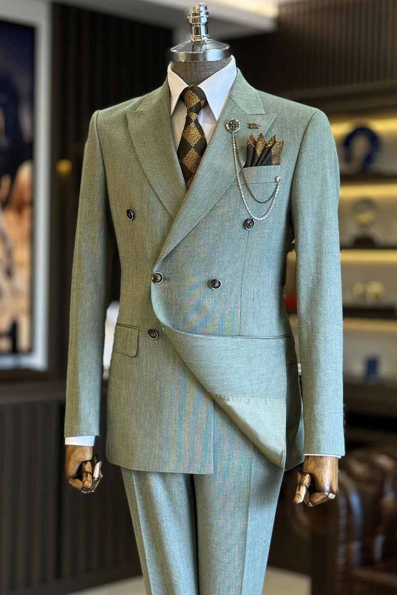 Stylish Light Green Double Breasted Slim Fit Men’s Suits