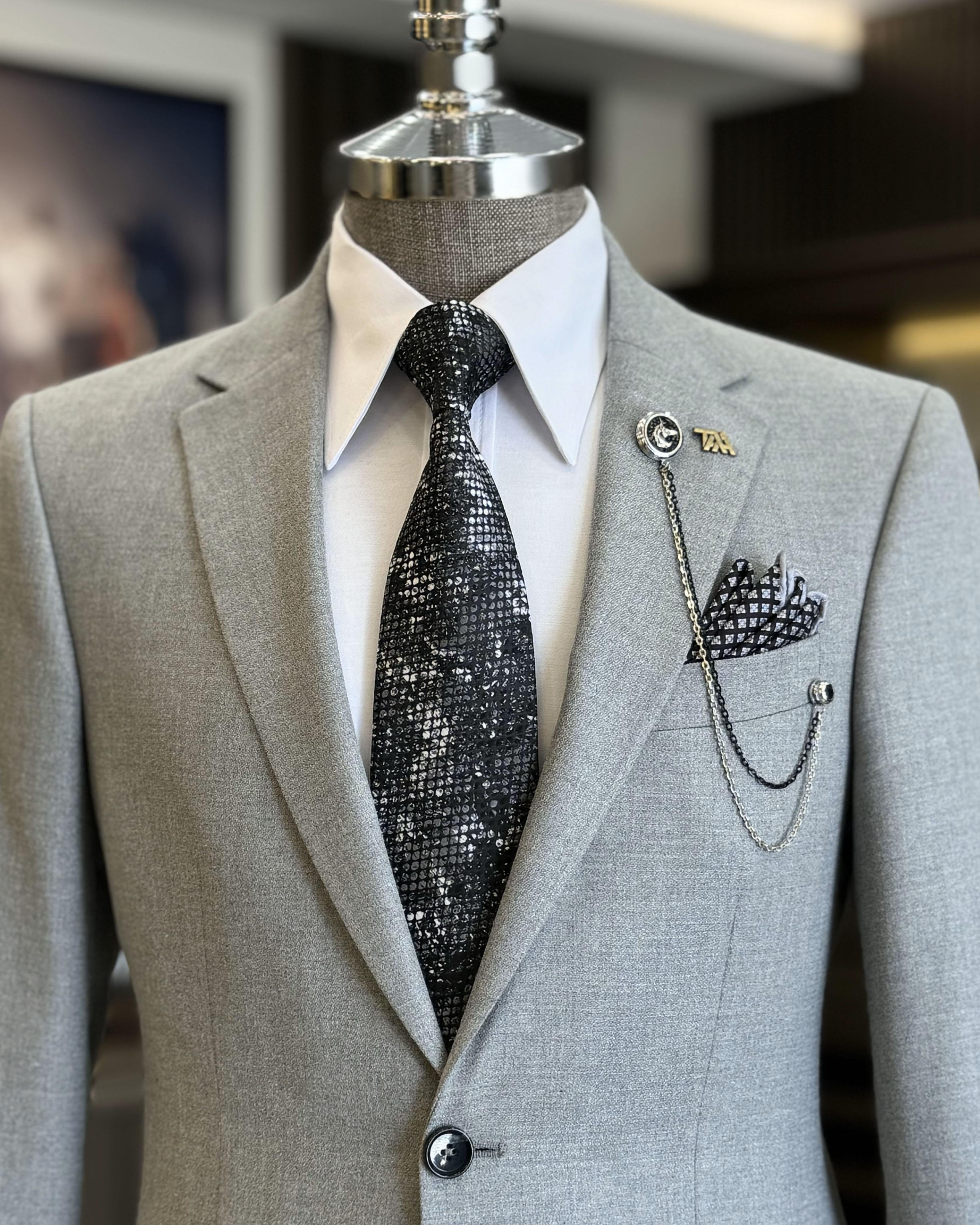 New Set Light Gray Notched Lapel Men’s Formal Suits