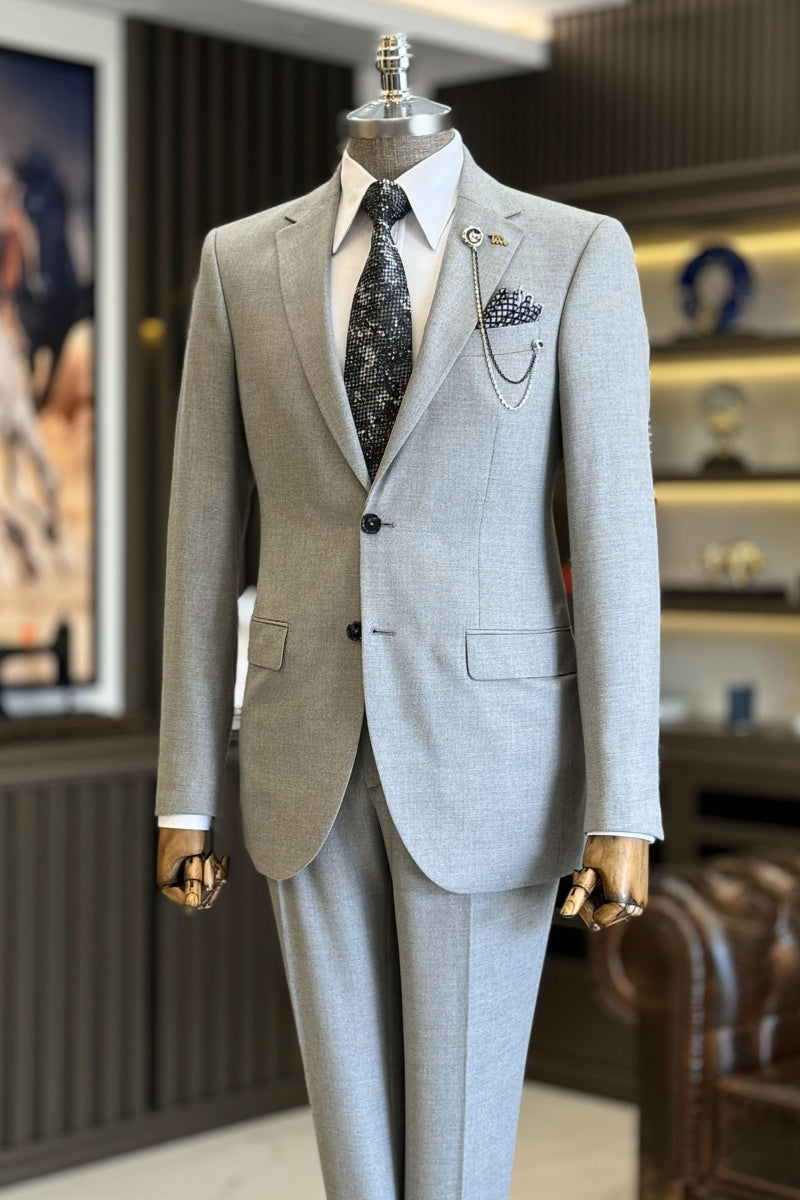 New Set Light Gray Notched Lapel Men’s Formal Suits