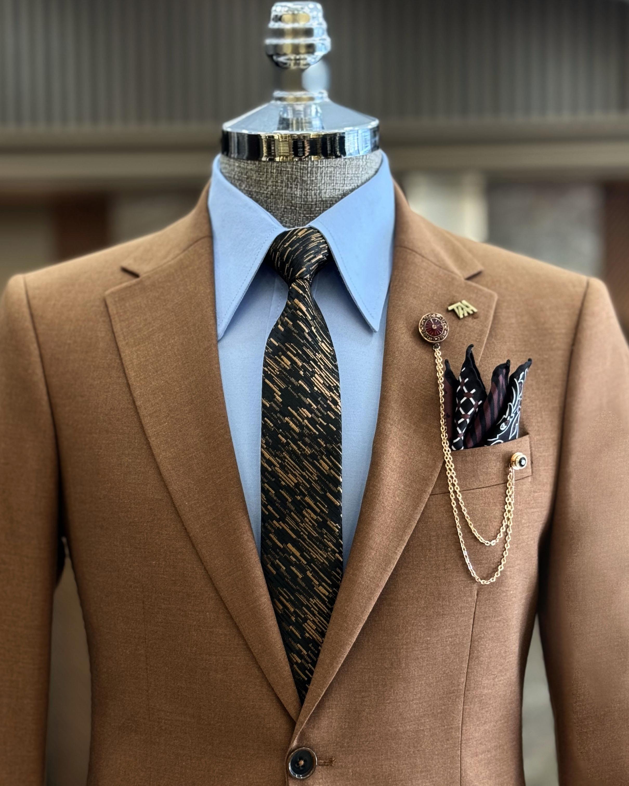 Stylish Light Brown Notched Lapel Men’s Business Suits