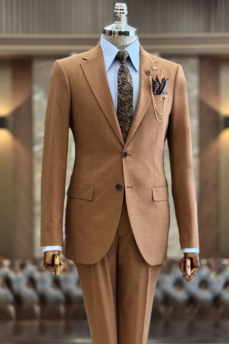 Stylish Light Brown Notched Lapel Men’s Business Suits