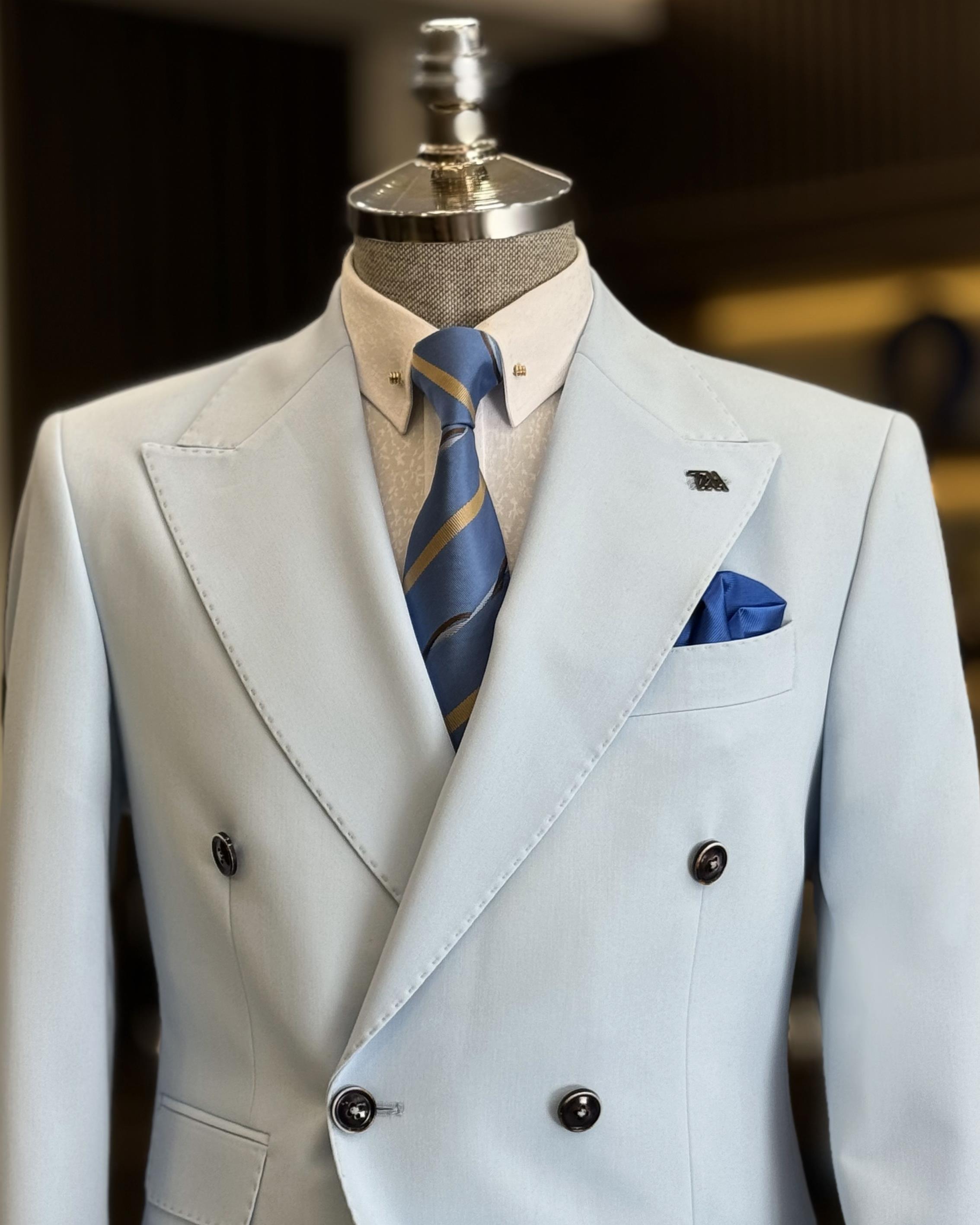 Modern Light Blue Double Breasted Men’s Formal Suits