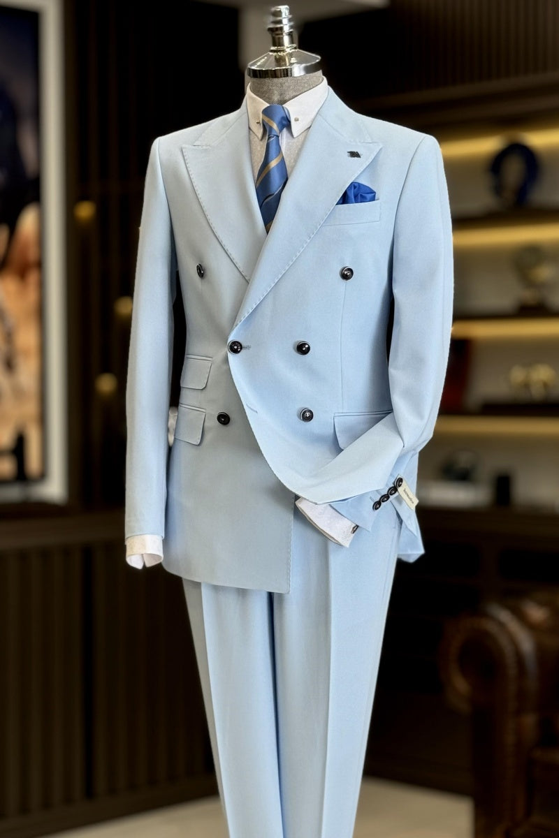 Modern Light Blue Double Breasted Men’s Formal Suits