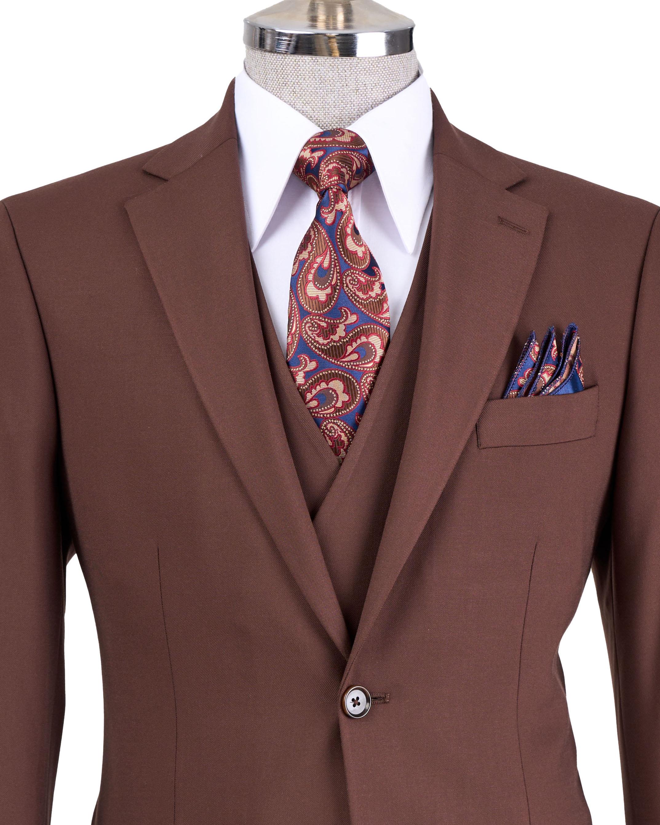 Fancy Brown 3 Pieces Notched Lapel Formal Suits For Men