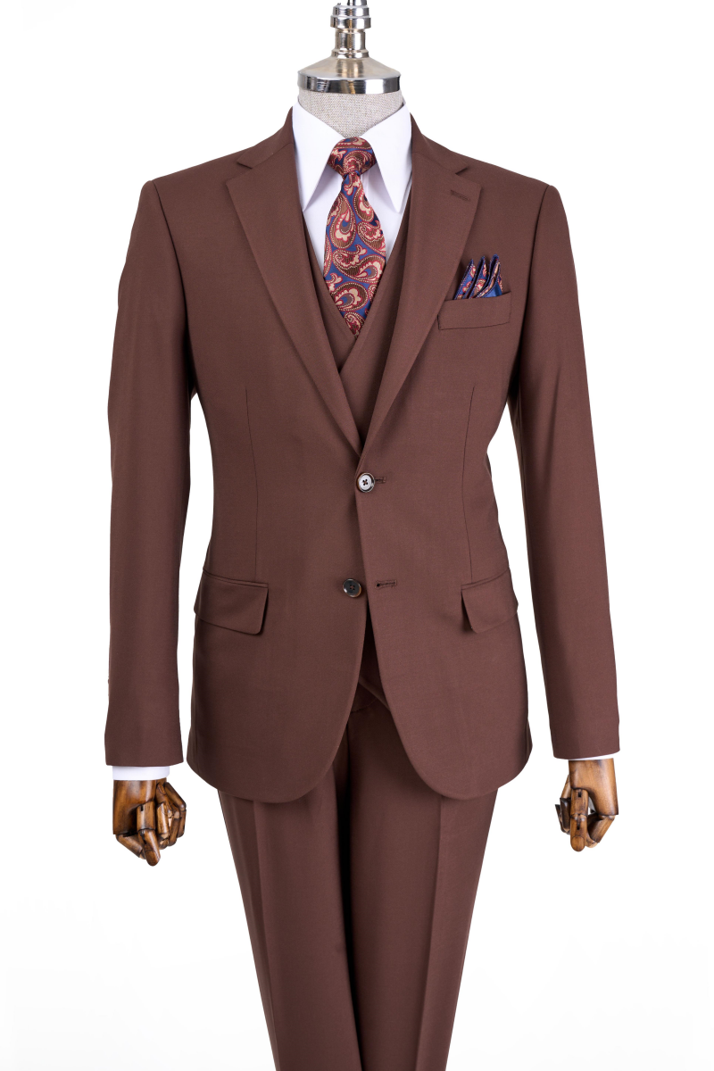 Fancy Brown 3 Pieces Notched Lapel Formal Suits For Men