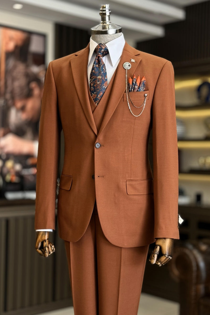 Stylish Camel Brown Notched Lapel Men’s Prom Suits