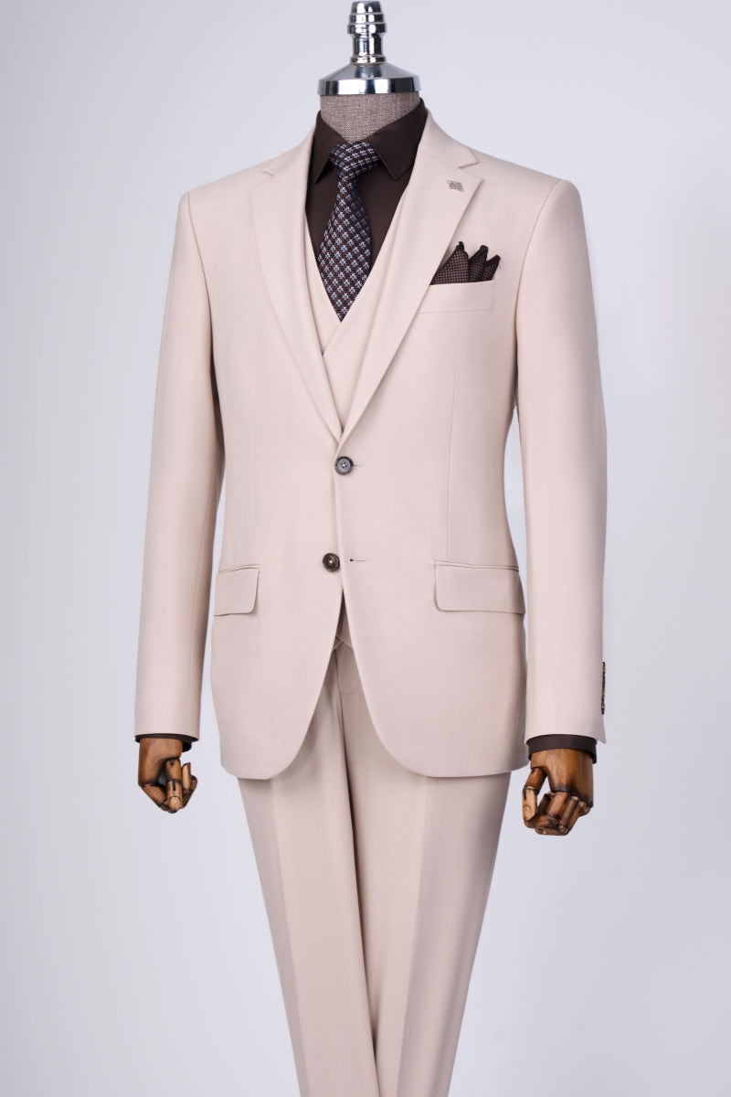 Stylish Off-White 3 Pieces Men’s Formal Suits With Waistcoat