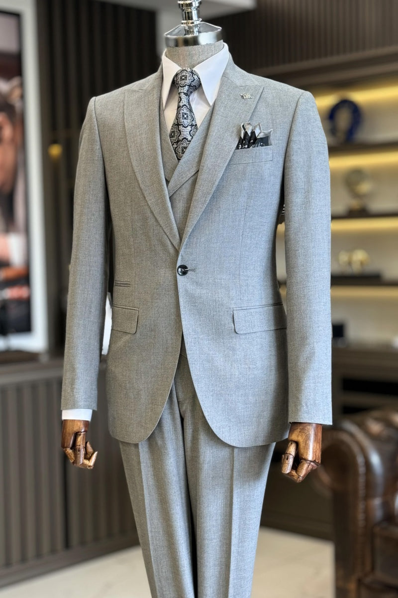 Bespoke Light Gray Newest Men's Business Suits With Waistcoat