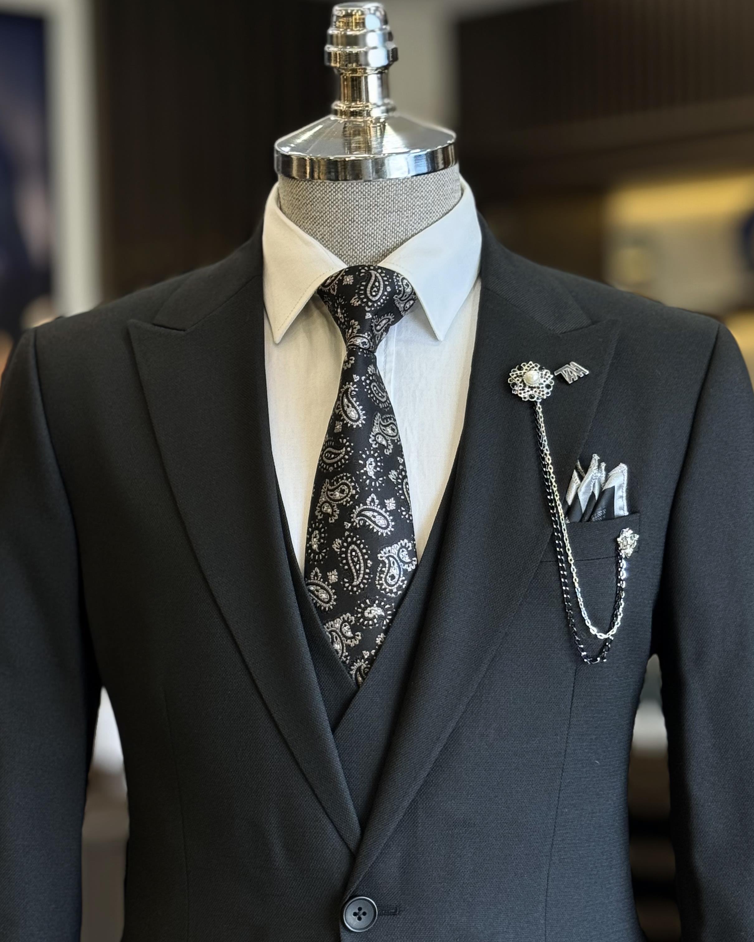 Formal Dark Gray Bespoke Men's Close Fitting Suits With Waistcoat