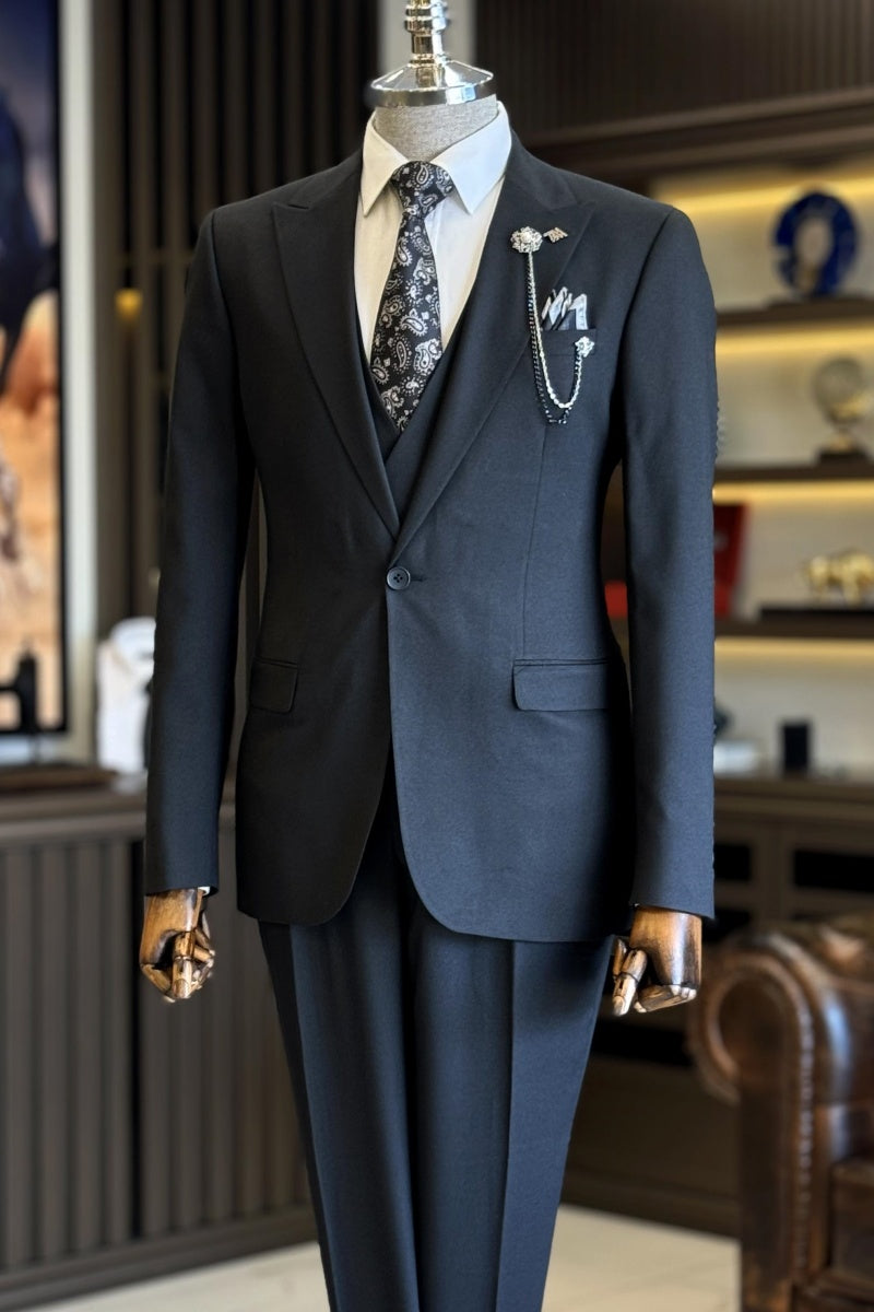 Formal Dark Gray Bespoke Men's Close Fitting Suits With Waistcoat