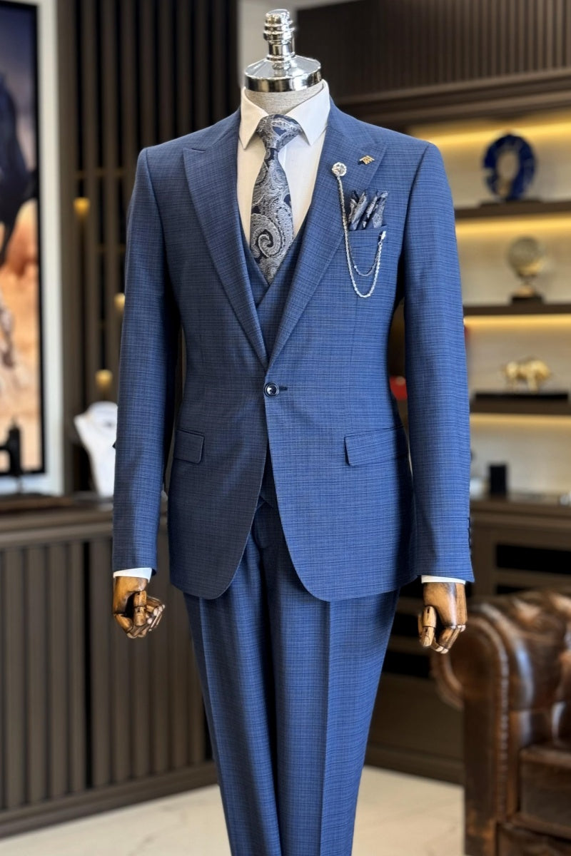 Modern Blue Newest  Bespoke Men's Formal Suits With Waistcoat