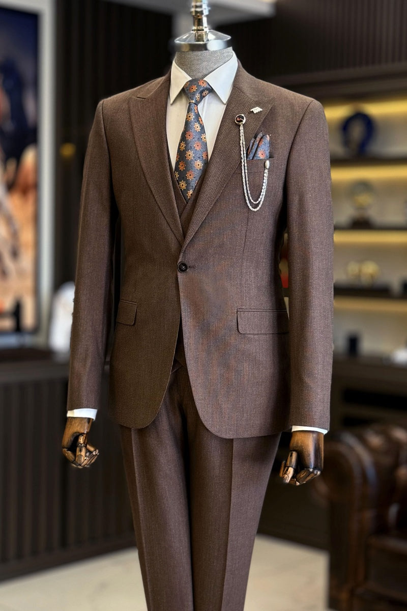 Stylish Brown Bespoke 3 Pieces Business Suits For Men