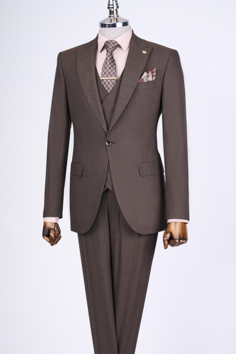 Stylish Brown Chic Bespoke Formal Suits For Men With Waistcoat