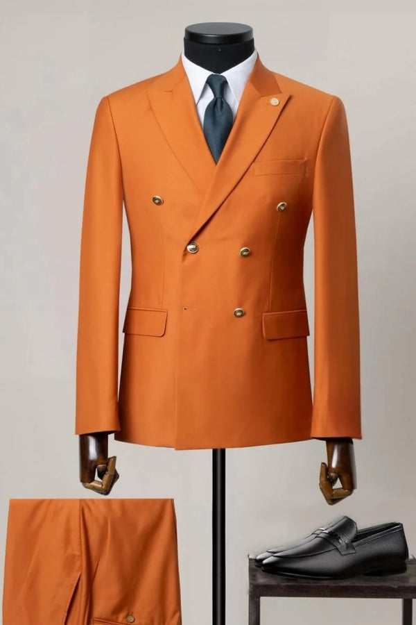 Handsome Orange Newest Peaked Lapel Prom Suits