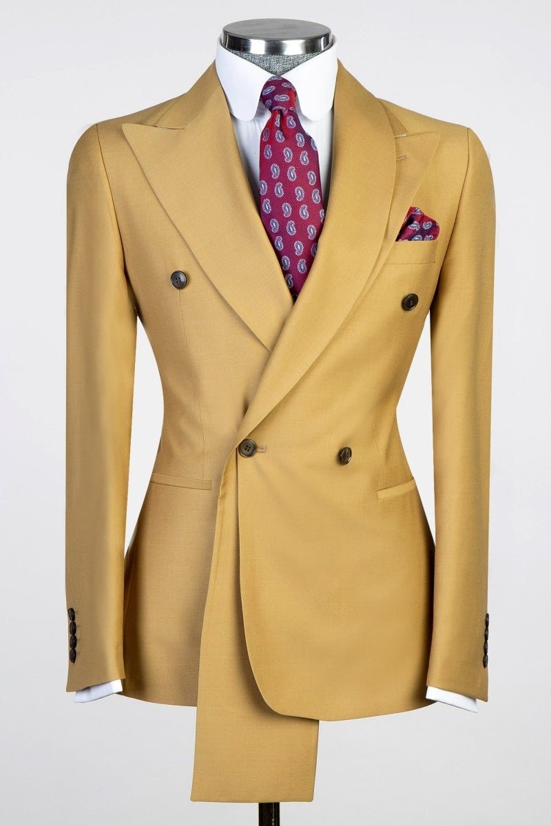 Glamorous Earthy Yellow Double Breasted Prom Suits