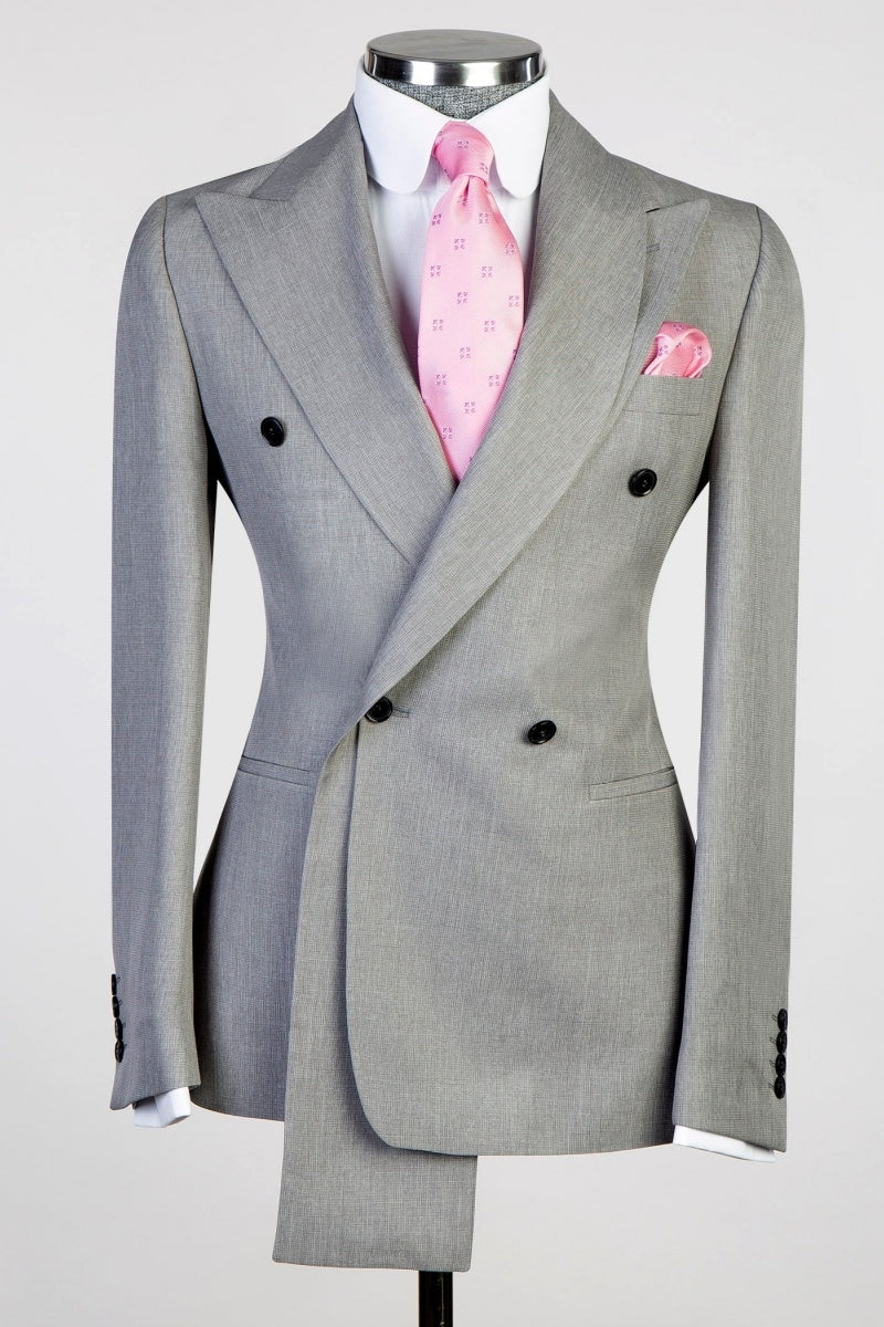 Bespoke Gray Peaked Lapel With Two-Layer Double Breasted Prom Suits