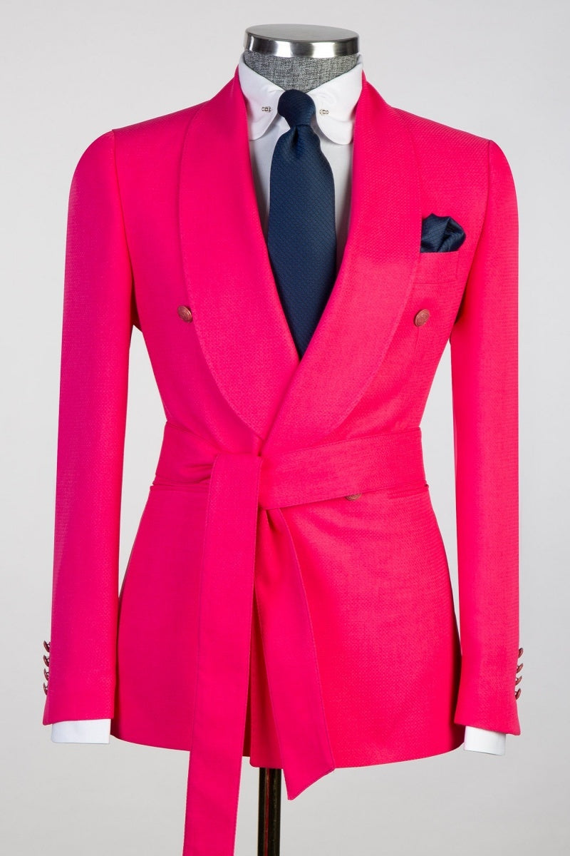 Stylish Pink Shawl Lapel Slim Fit Men's Prom Suits With Belt