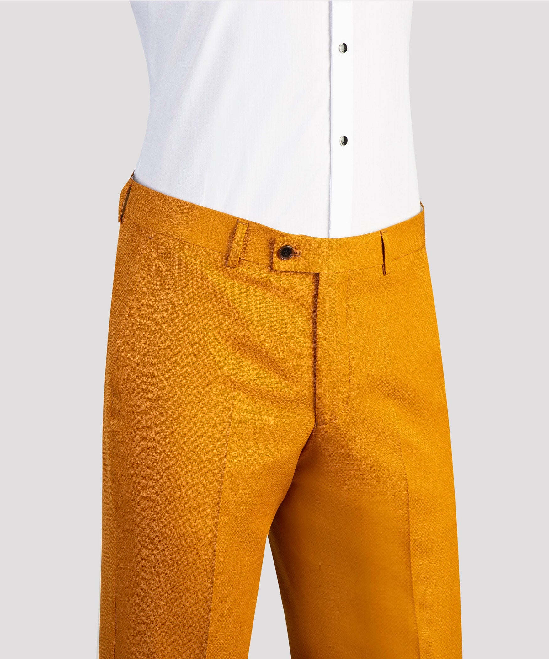 Modern Earthy Yellow Close Fitting Men Prom Suits With Belt