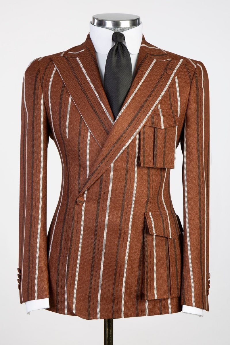 Modern Brown Stripe Bespoke Men Prom Suits