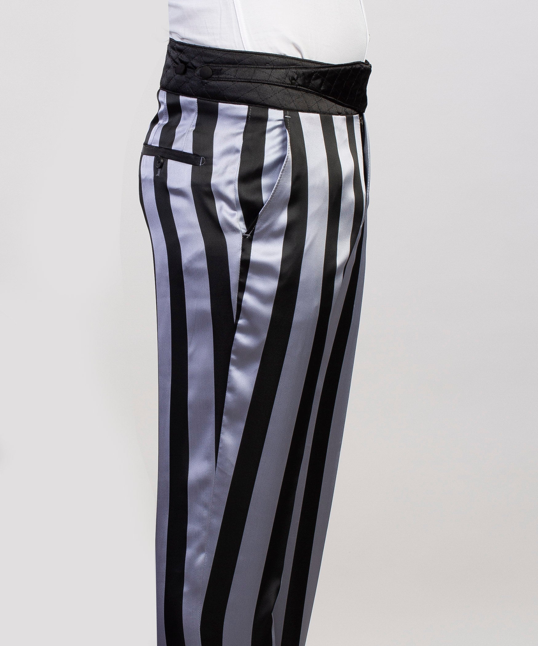 Newest Black And White Stripe Double Breasted Prom Suits With Black Belt