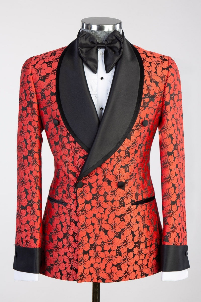 Chic Black Jacquard Double Breasted Men Prom Suits