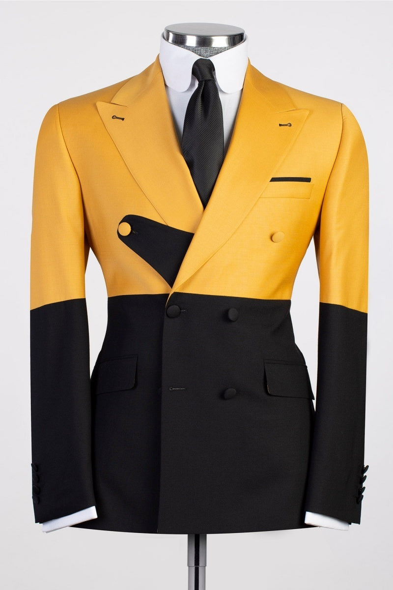 Stylish Black And Yellow Peaked Lapel Men's Prom Suits