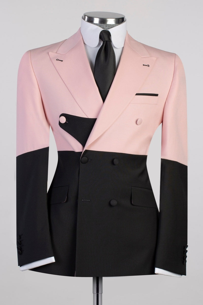 Chic Black And Pink Newest Double Breasted Prom Suits