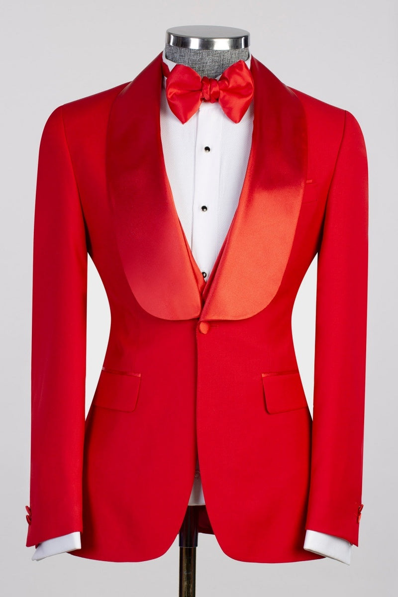 Fashion Red Shawl Lapel Newest Men Prom Suits With Waistcoat