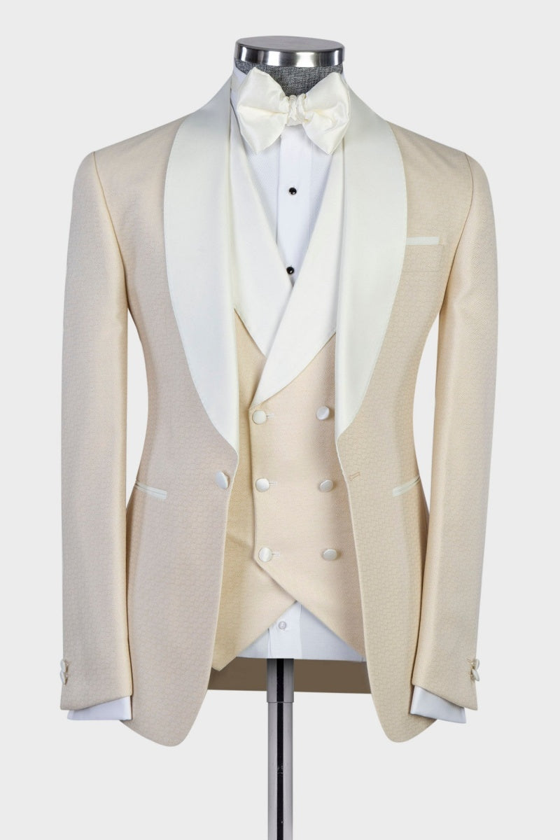 Chic Beige Newest 3 Pieces Shawl Lapel Prom Suits