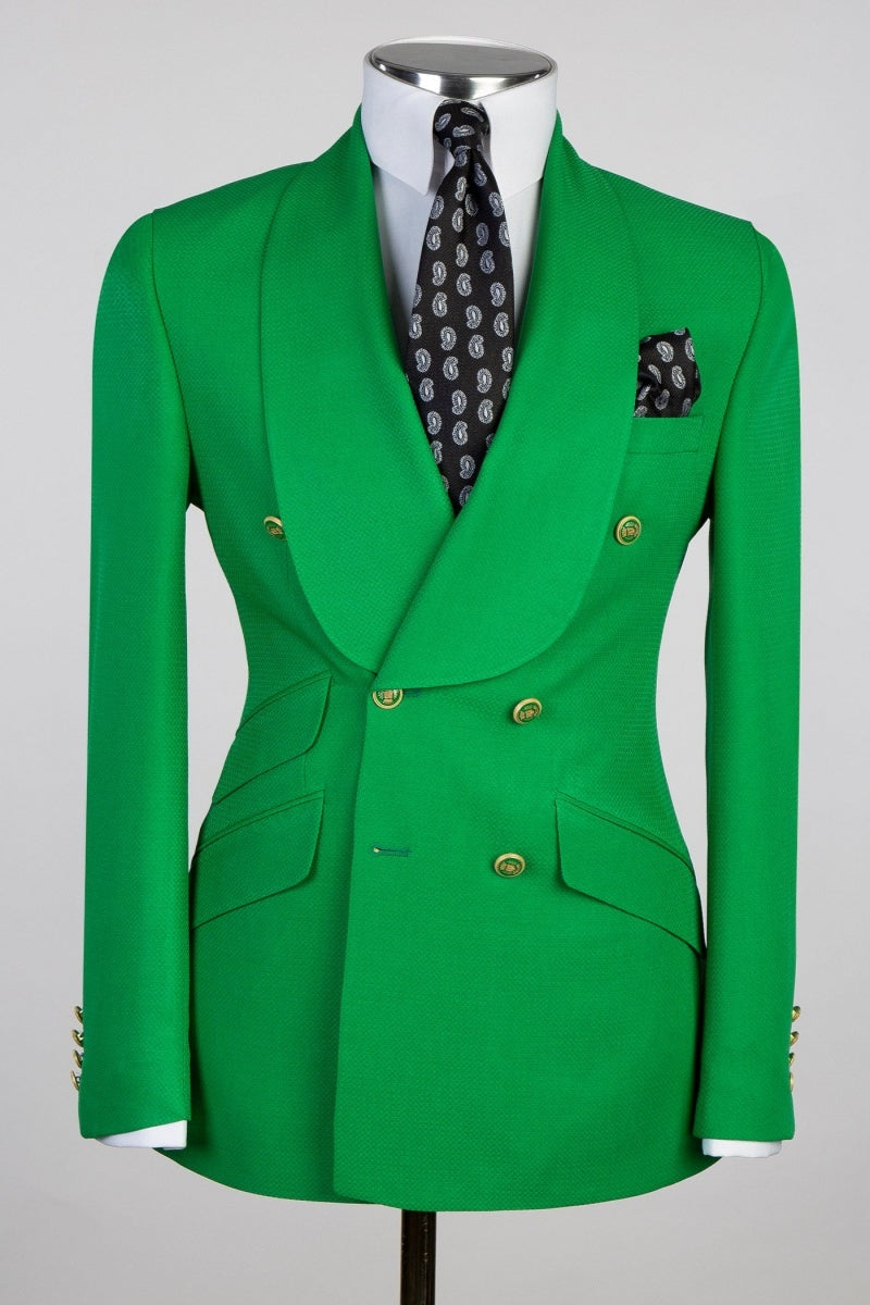 Fancy Green Shawl Lapel Double Breasted Men Prom Suits