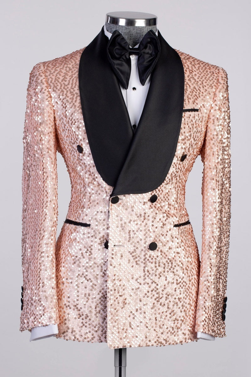 Sparkling Pink New Arrival Shawl Lapel Slim Fit Men Suits