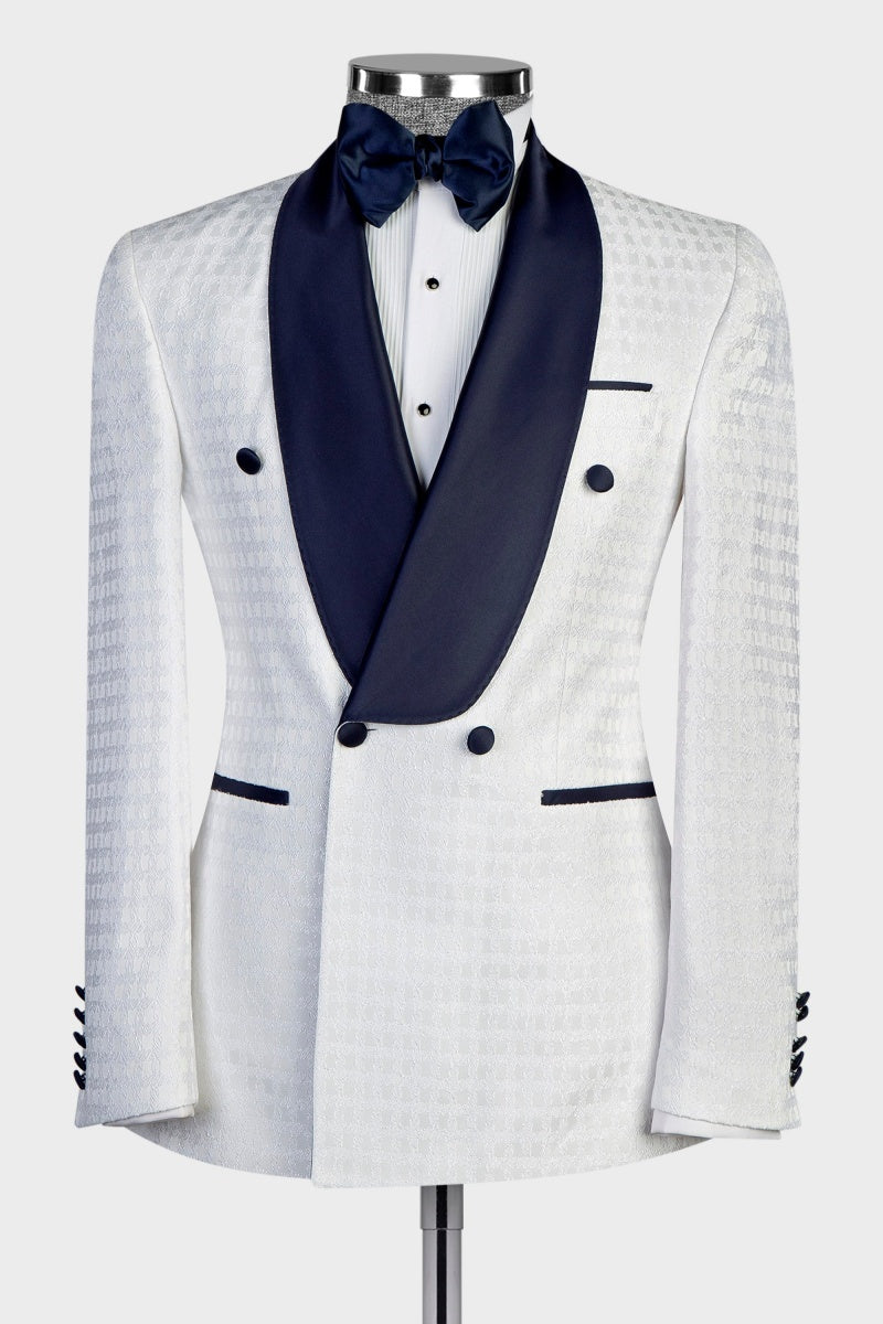 Classic White Jacquard Double Breasted Formal Men Suits