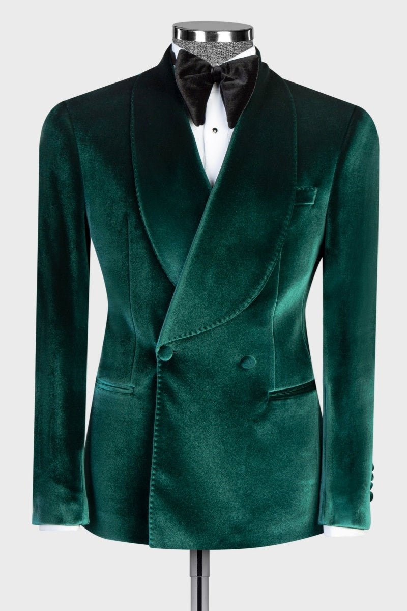 Stylish Green Velvet Double Breasted Slim Fit Men Prom Suits