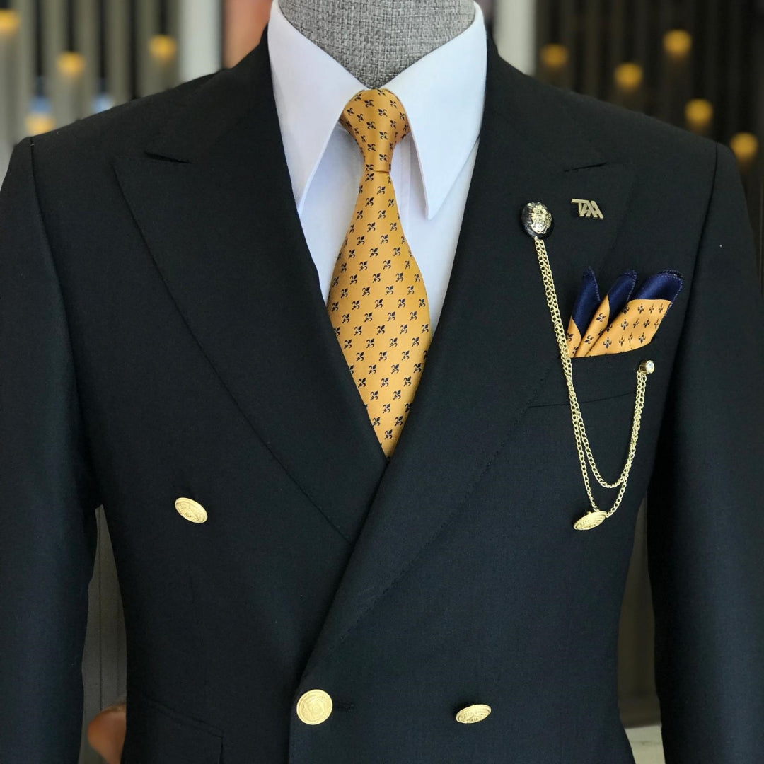 Stylish Black Double Breasted Business Suit