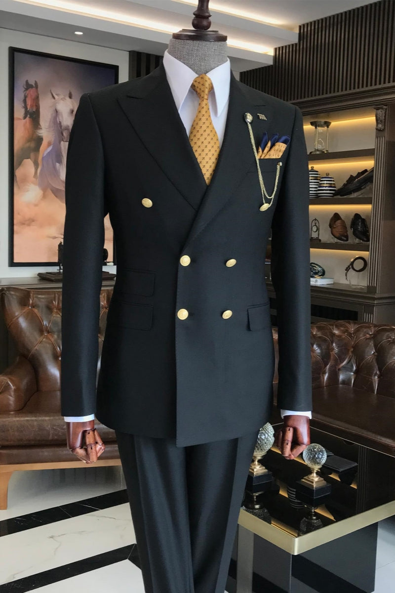 Stylish Black Double Breasted Business Suit