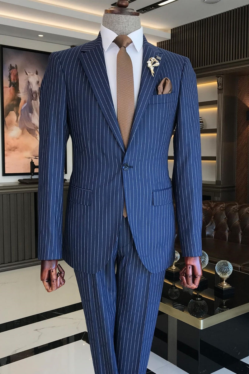 Newest Dark Blue Pinstripe Business Suit