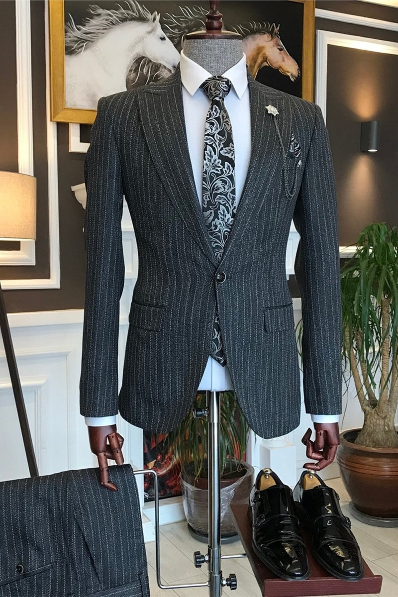 Dark Gray Pinstripe Business Suit For Men