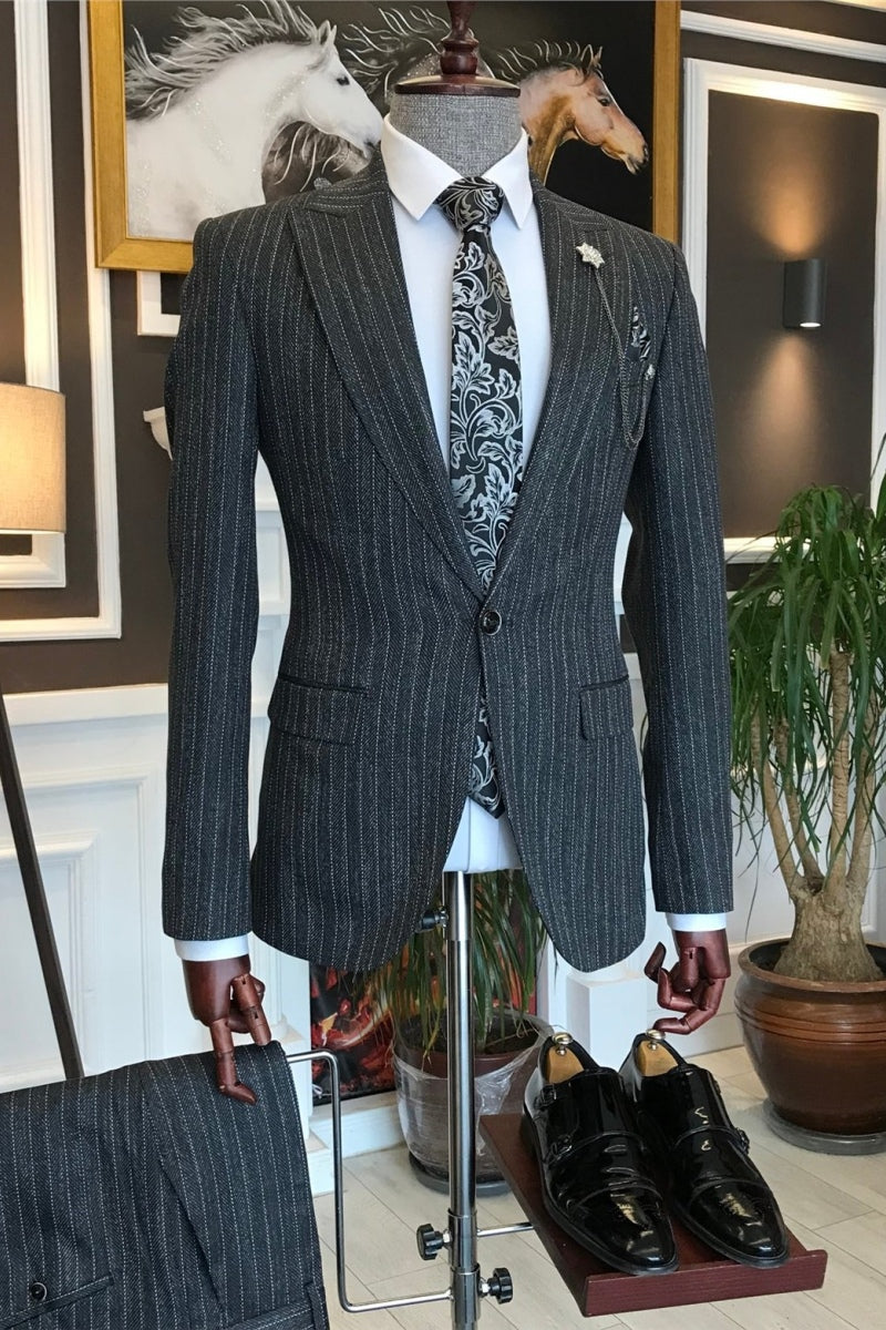 Dark Gray Pinstripe Business Suit For Men