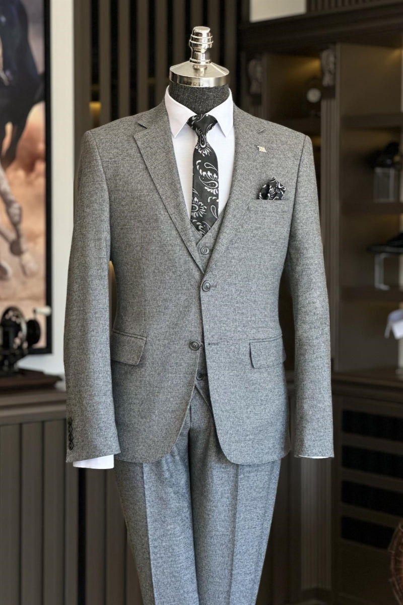 Light Gray Double Breasted Business Suit With Waistcoat