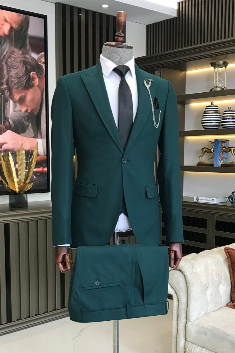 Stylish Dark Green Peaked Lapel Suits For Men