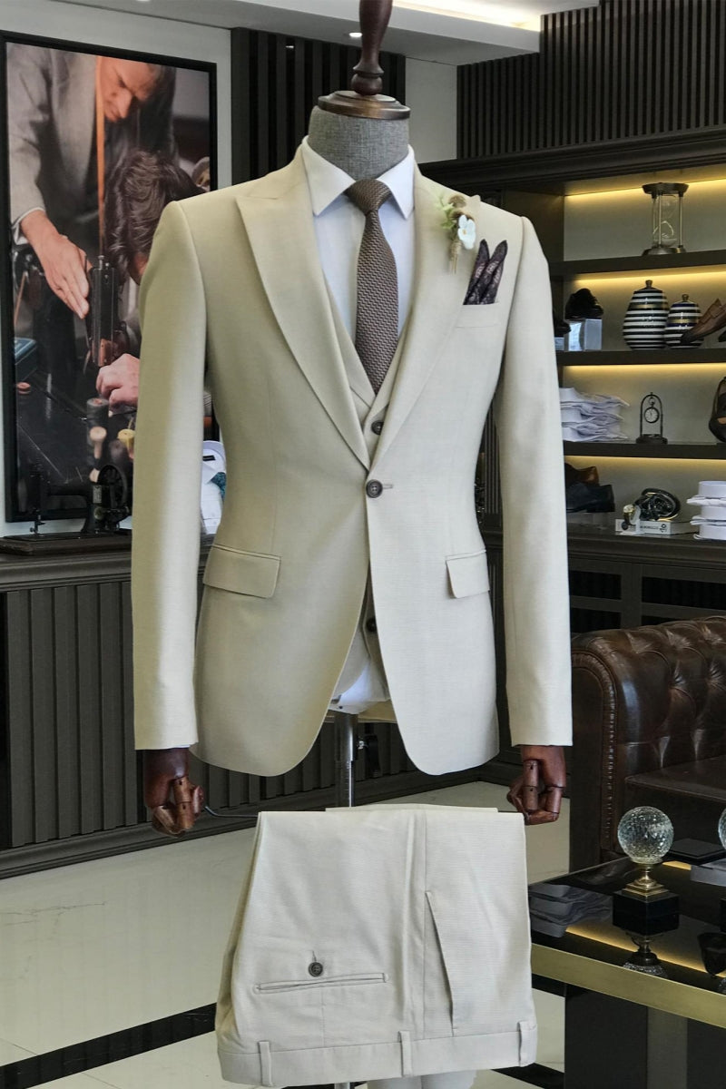 Off-White 3 pieces Peaked Lapel Close Fitting Suits For Men