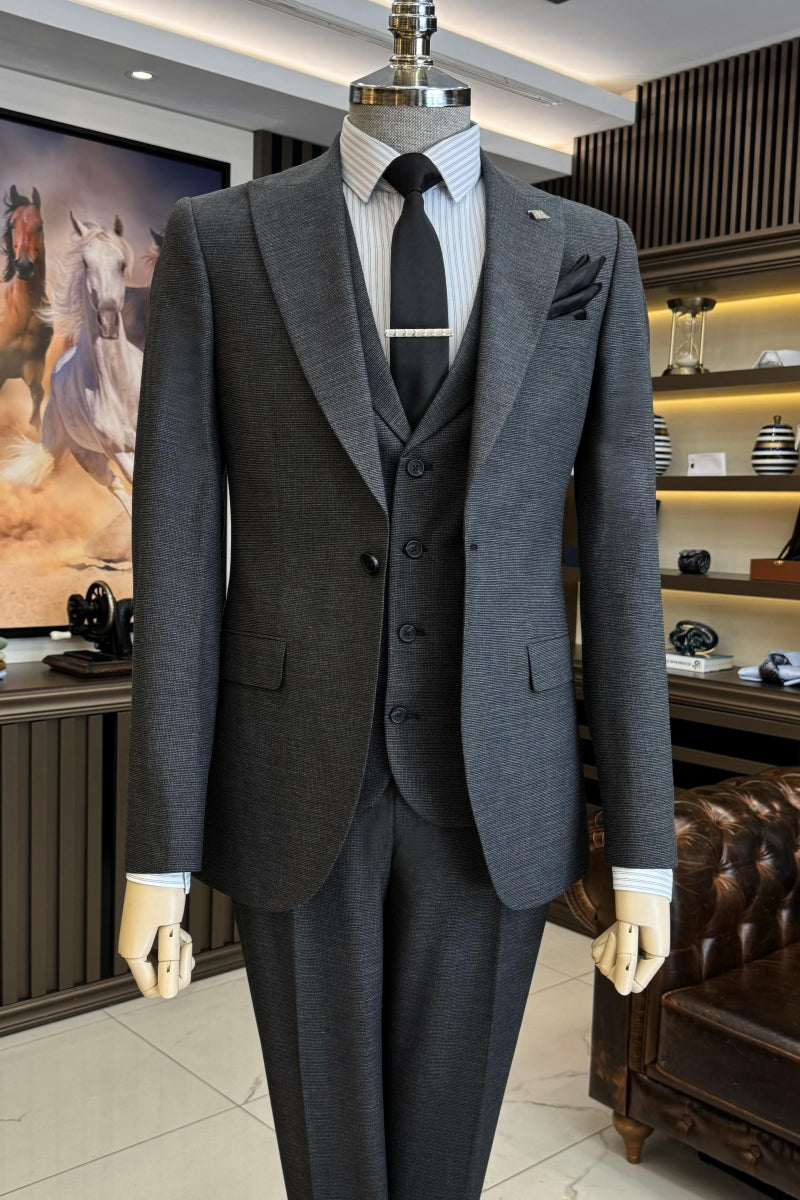 Classic Dark Gray Close Fitting Suits With Waistcoat