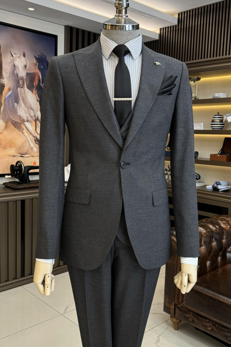 Classic Dark Gray Close Fitting Suits With Waistcoat