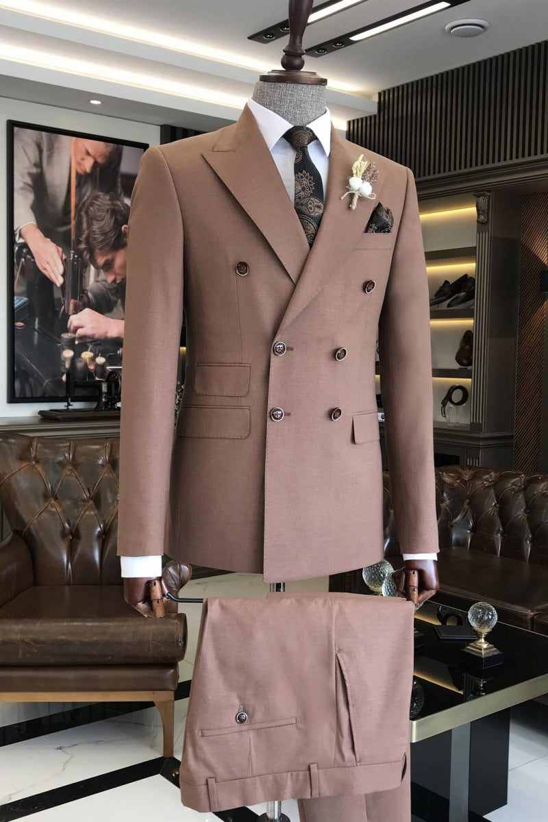 Rose Brown Double Breasted Business Close Fitting Suits